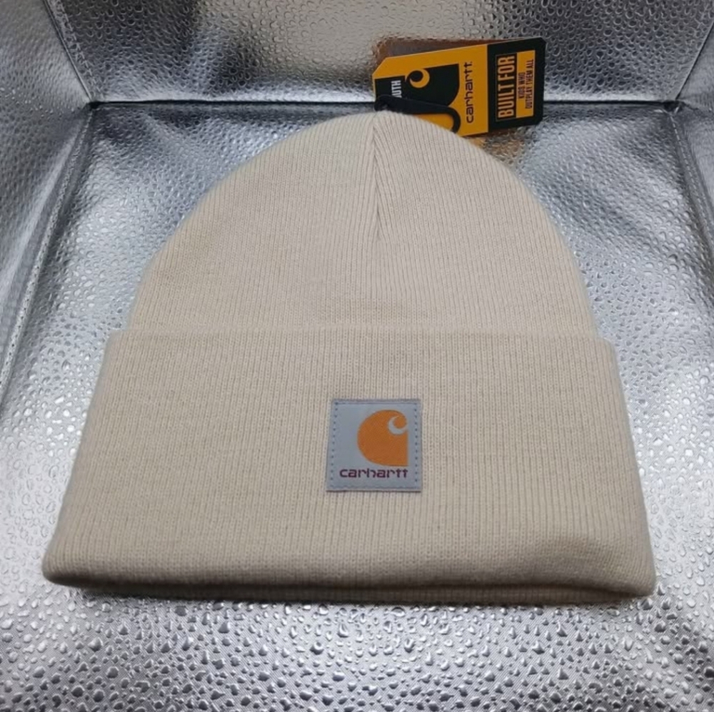 Carhartt Youth Beige Knit Beanie Hat One Size Logo Stocking Cap